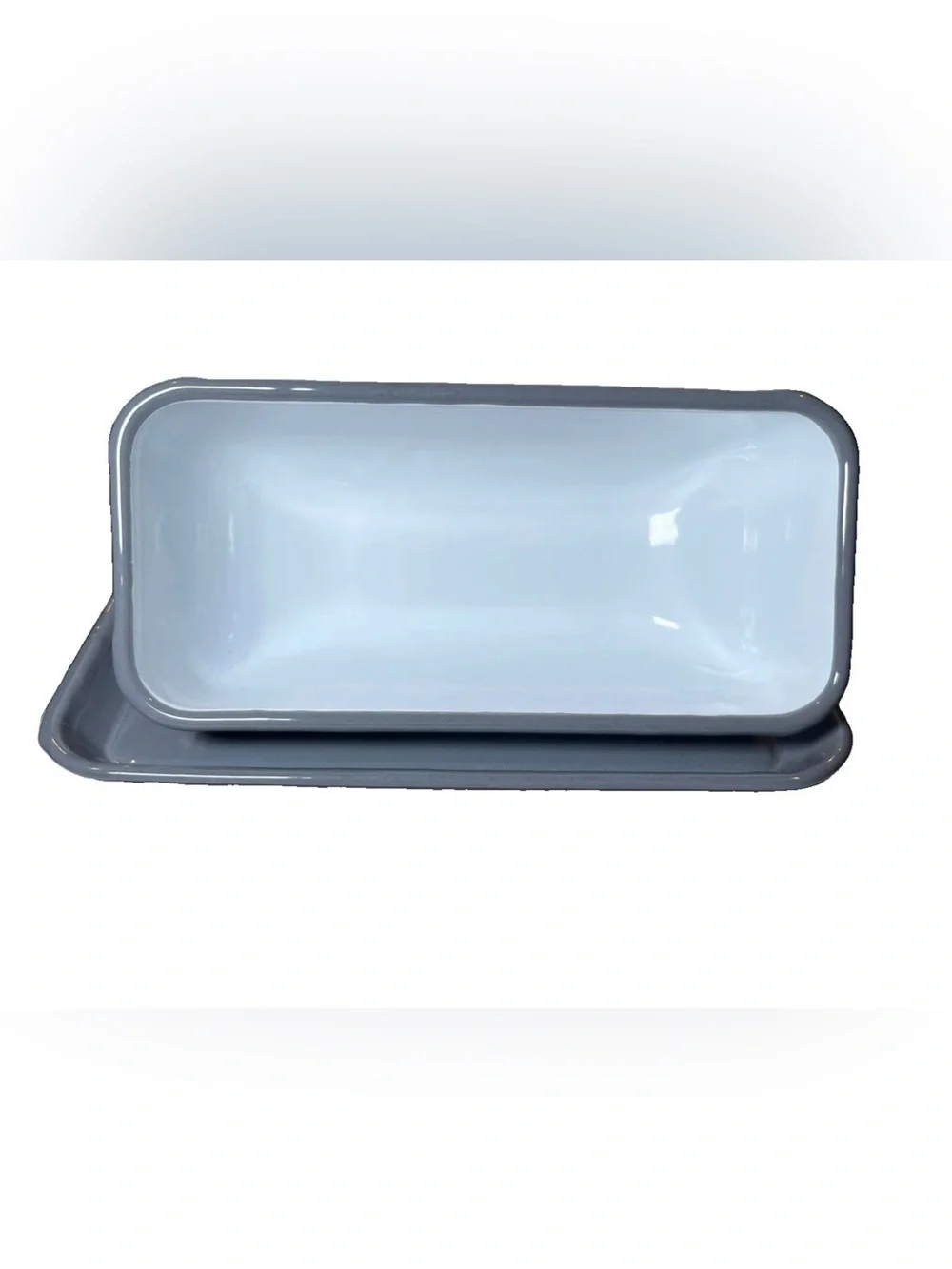 Cambridge gray covered butter dish 8.5”x5” steel enamel coating farmhouse retro